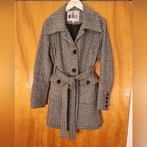 Opening Act Women's A-Line Winter Coat, Black, White, Silver, Knee Length, M